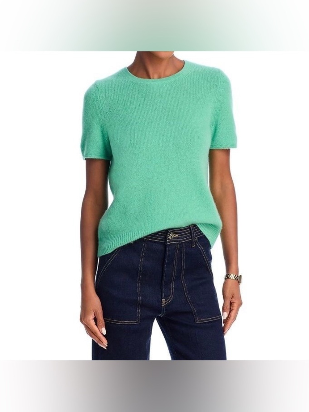 Short Sleeve Cashmere Crewneck Sweater in Mint Green Retail $148